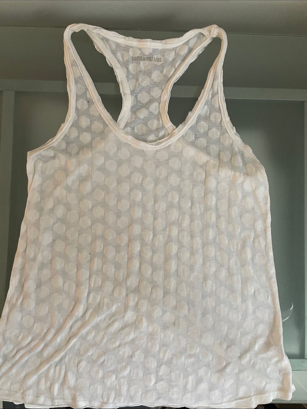 Zadig & Voltaire Sheer White Racerback Tank with Dot and Sheer Texture Size Smal